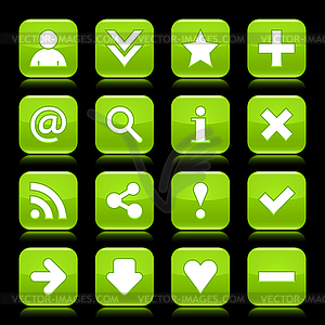 Glossy green buttons with basic signs - vector clip art