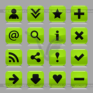 Glossy green buttons with basic signs - vector image