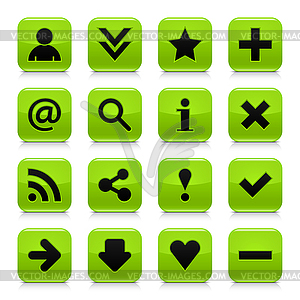 Glossy green buttons with basic signs - vector image