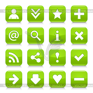 Glossy green buttons with basic signs - vector clipart