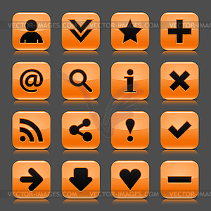 Glossy orange buttons with basic signs - royalty-free vector image