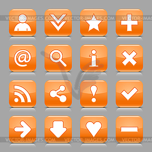 Glossy orange buttons with basic signs - vector clipart