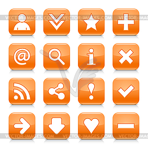 Glossy orange buttons with basic signs - vector clipart / vector image