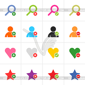 Basic web icons - user, loupe, heart and star - vector clipart