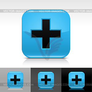 Blue glossy web buttons with add sign - vector image