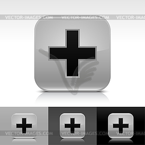 Gray glossy web buttons with add sign - stock vector clipart