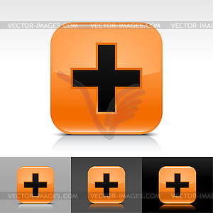 Orange glossy web buttons with add sign - vector image