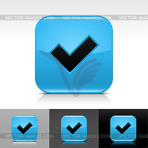 Blue glossy web buttons with check mark sign - vector image