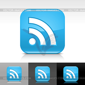 Blue glossy web button with white RSS sign - vector EPS clipart