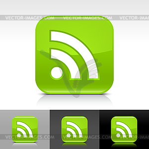 Green glossy web button with white RSS sign - vector image