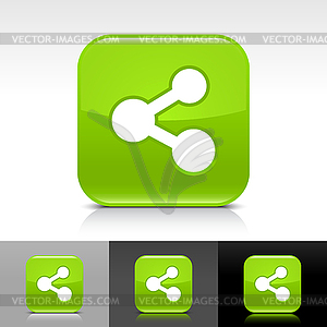 Green glossy button with white share sign - vector clipart