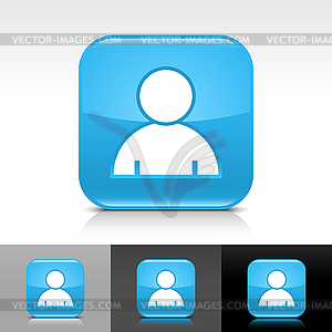 Blue glossy web button with white user profile sign - vector image