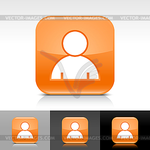 Orange glossy web button with white user profile sign - vector image