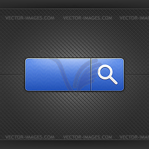 Magnifier sign on blue rectangle web button - vector image