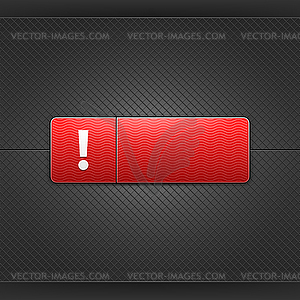 Exclamation mark sign on red rectangle web button - vector image