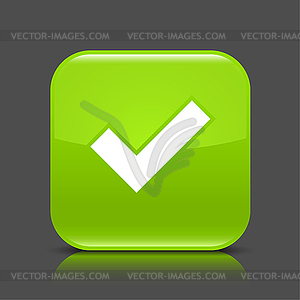 Green button with check mark - vector image