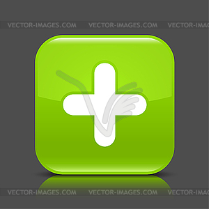 Green button with plus sign - vector image