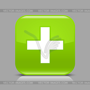 Green button with plus sign - vector clipart