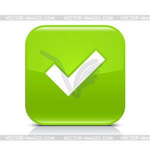 Green button with check mark - vector image