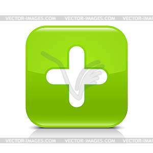 Green button with plus sign - vector clipart