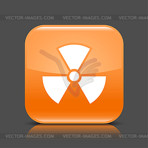 Orange glossy web button with radiation sign - vector image