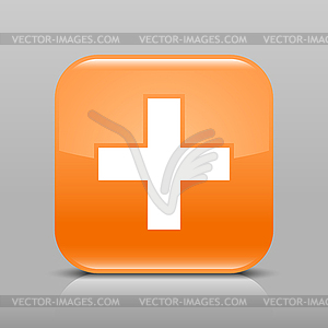 Orange glossy web button with plus sign - vector image