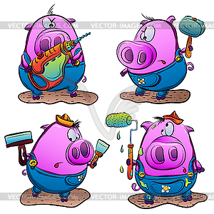 Piglets make repairs - vector image