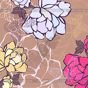 Background in flowers and butterflies - vector image