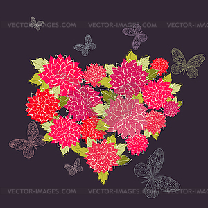 Flower Heart and butterflies - vector image