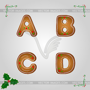 Gingerbread font a to d - vector image