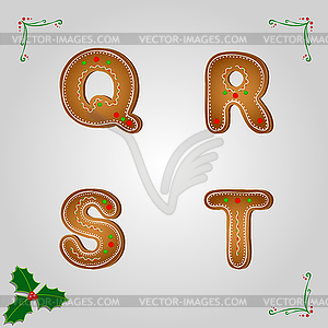 Gingerbread font q to t - vector image