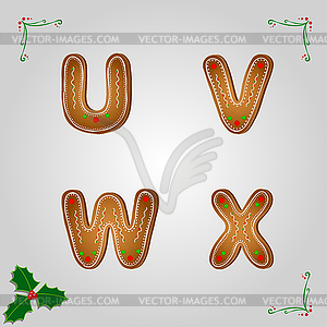 Gingerbread font u to x - vector clipart