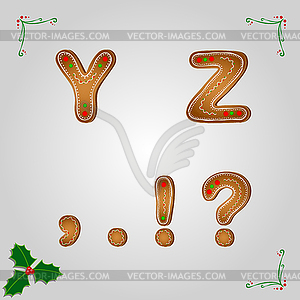 Gingerbread font y z and punctuation marks - vector clipart