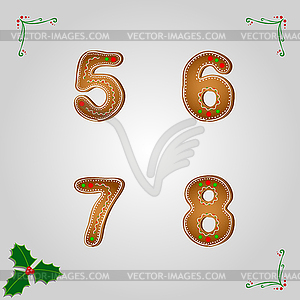 Gingerbread numbers 5 to 8 - vector clipart