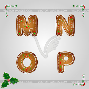 Gingerbread font m to p - vector clip art