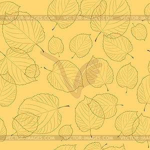 Seamless pattern of autumn leaves on beige background - vector image