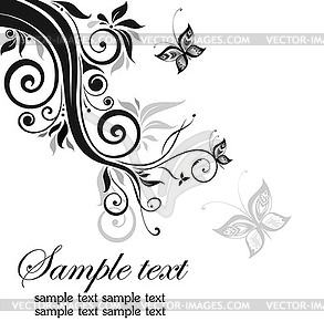 Decorative floral border (black and white) - vector clipart