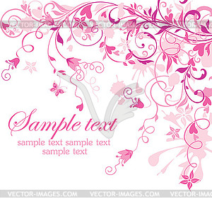 Vintage floral pink card - vector image