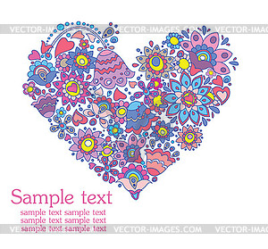 Greeting card with floral decorative heart - vector clipart