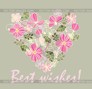 Красивая открытка с цветочным сердцем - векторная графика