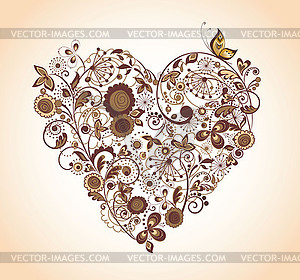 Vintage floral heart - color vector clipart