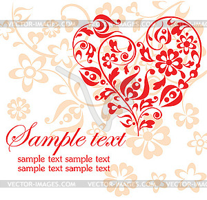 Поздравительная открытка с красным сердцем - векторное изображение EPS