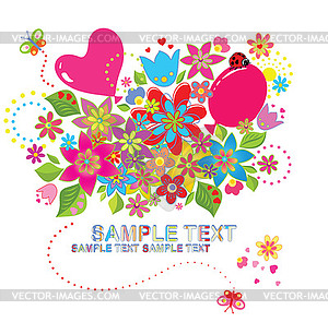 Greeting card with bouquet - vector image