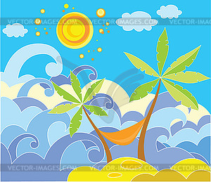 Sea and palms - vector image