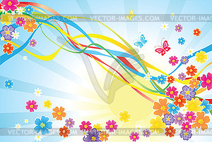 Rainbow and flowers - vector clipart