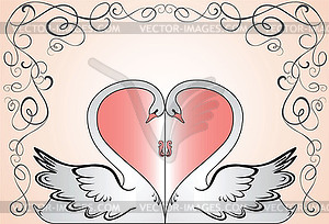 Wedding card with swans - vector clipart