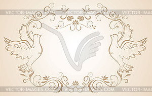 Свадебная рамка с голубями - векторный клипарт EPS