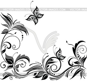 Black and white floral design - vector clipart