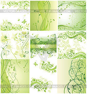 Floral green banners - vector clip art