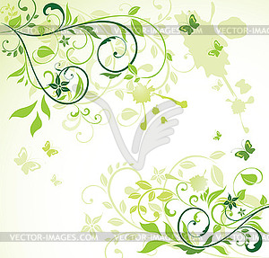 Green floral card - vector image